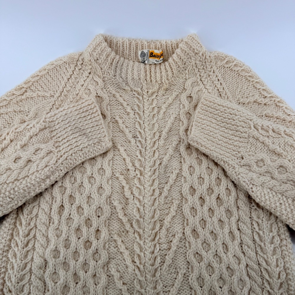 Ballybunion Aran Knitwear Hand Knit Ireland Wool Fisherman Sweater Cream No Size